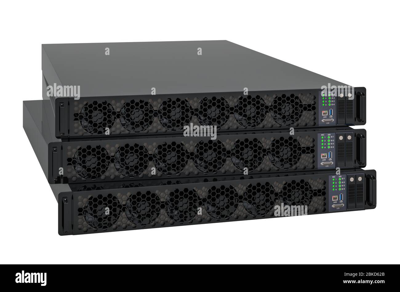 Set blade server per computer, rendering 3D isolato su sfondo bianco Foto Stock