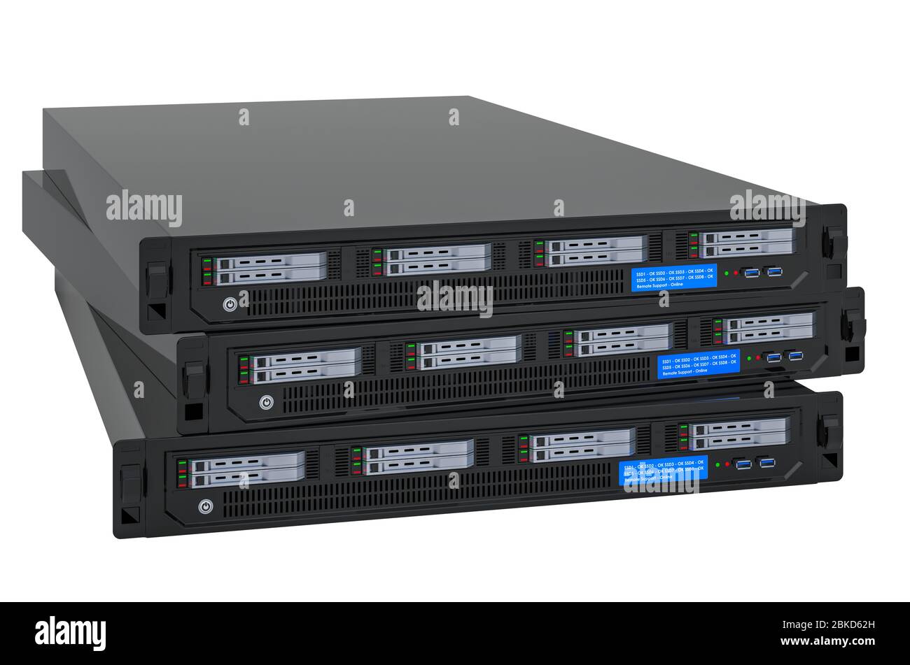 Array SSD, blade. Rendering 3D isolato su sfondo bianco Foto Stock