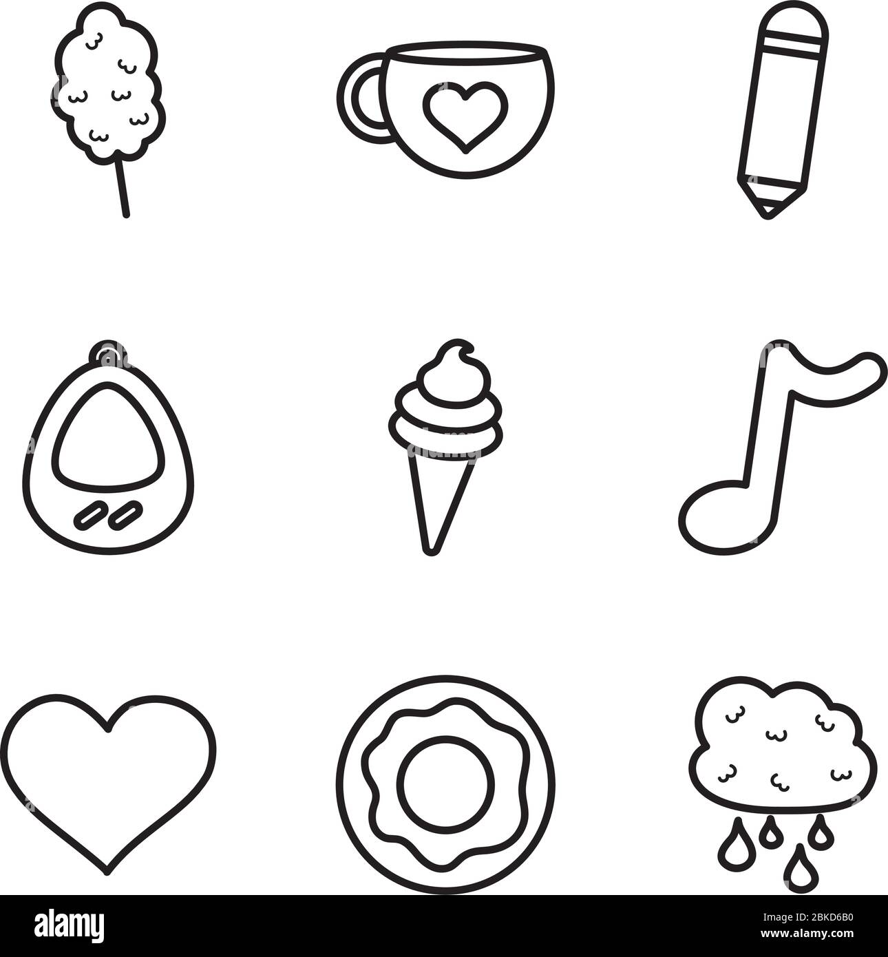 icona di caramelle e prodotti in cotone su sfondo bianco, stile linea, illustrazione vettoriale Illustrazione Vettoriale