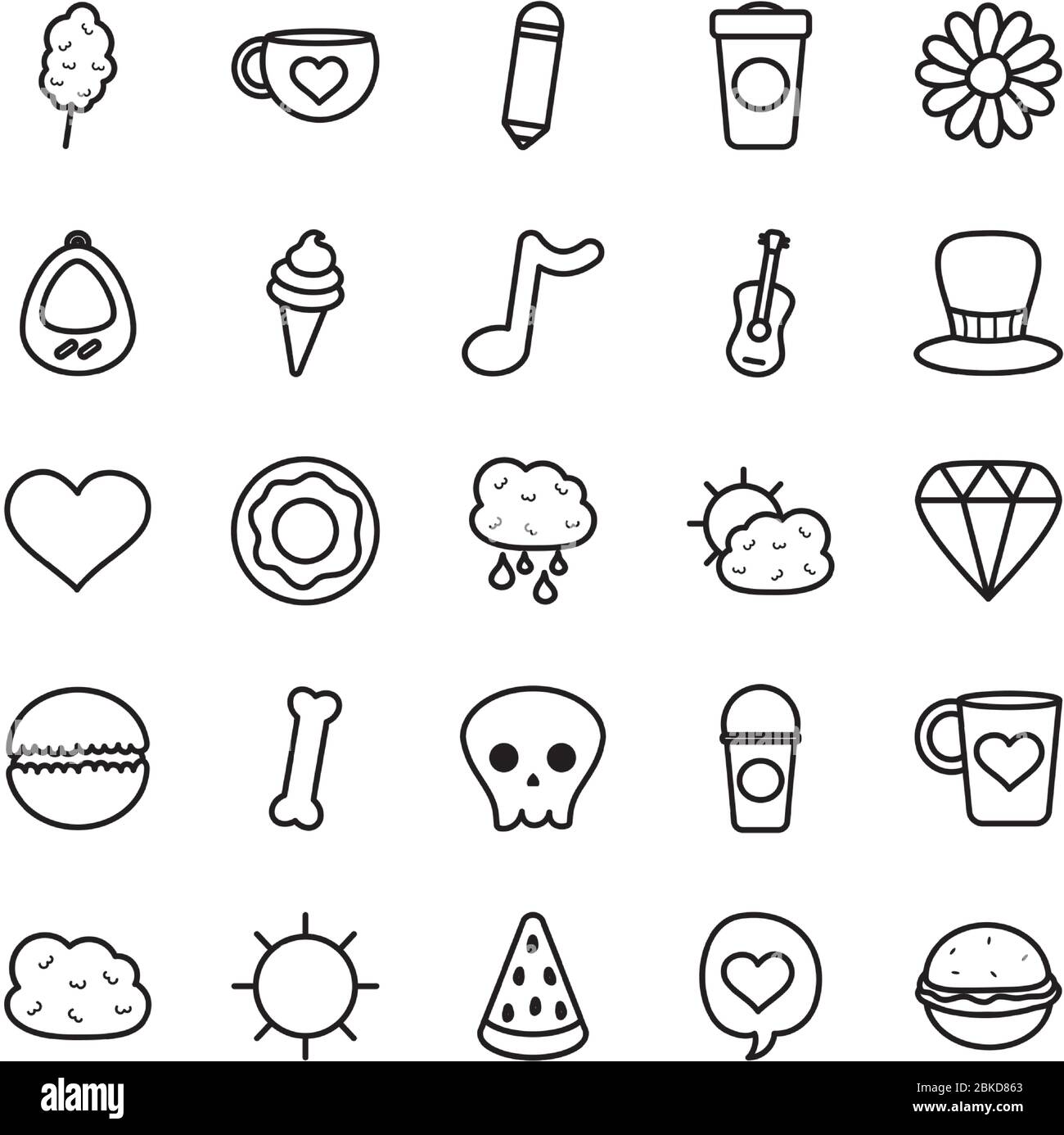 icona di fiori e oggetti su sfondo bianco, stile linea, illustrazione vettoriale Illustrazione Vettoriale