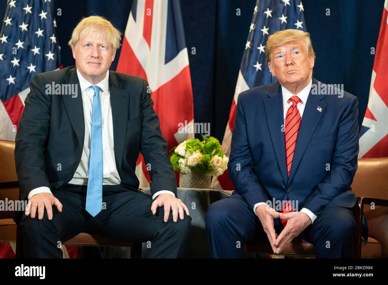Il 24 settembre 2019, il presidente Donald J. Trump ha incontrato il primo ministro britannico Boris Johnson presso la sede delle Nazioni Unite a New York, con il vicepresidente Mike Pence presente, per discutere le relazioni internazionali e il commercio. Foto Stock