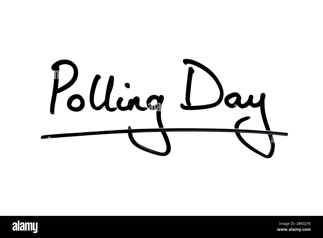 Polling Day scritto a mano su sfondo bianco. Foto Stock