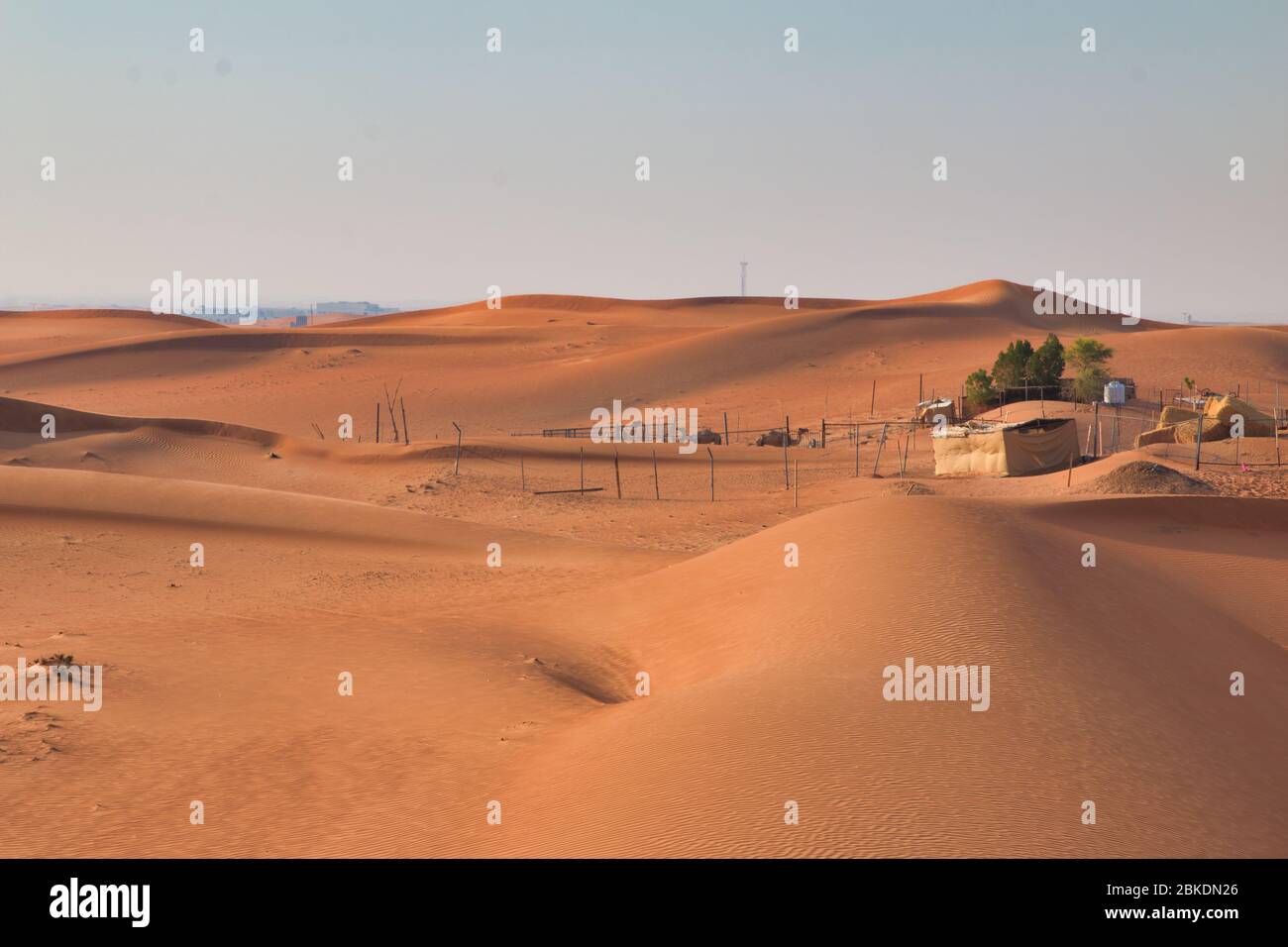 Miglia e miglia di deserto nella calda Dubai Emirati Arabi Uniti. Foto Stock