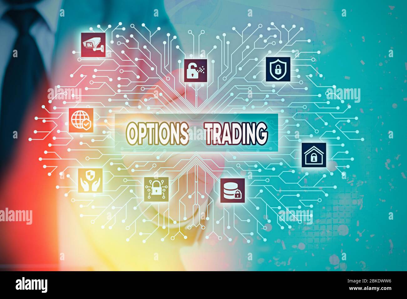 Opzioni di testo per la scrittura di parole Trading. Foto di lavoro che mostrano diverse opzioni per far spargere beni o servizi in tutto il mondo Foto Stock