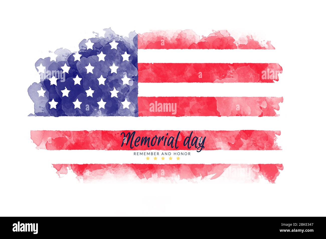 Illustrazione di sfondo del Memorial Day. Testo Memorial Day, ricorda e onorare con la bandiera americana pittura acquerello isolato su sfondo bianco Foto Stock