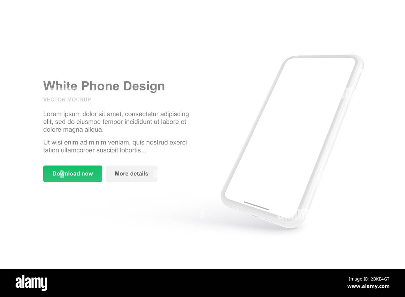 Design di telefoni vettoriali bianchi per APPLICAZIONI di presentazione. Modello realistico. Scherma con schermo vuoto Illustrazione Vettoriale