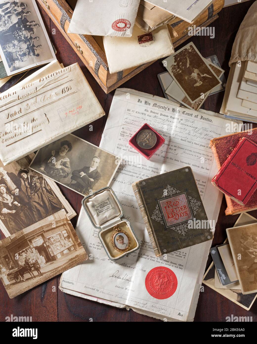 Gli alberi di famiglia. La genealogia. Foto e documenti Foto Stock