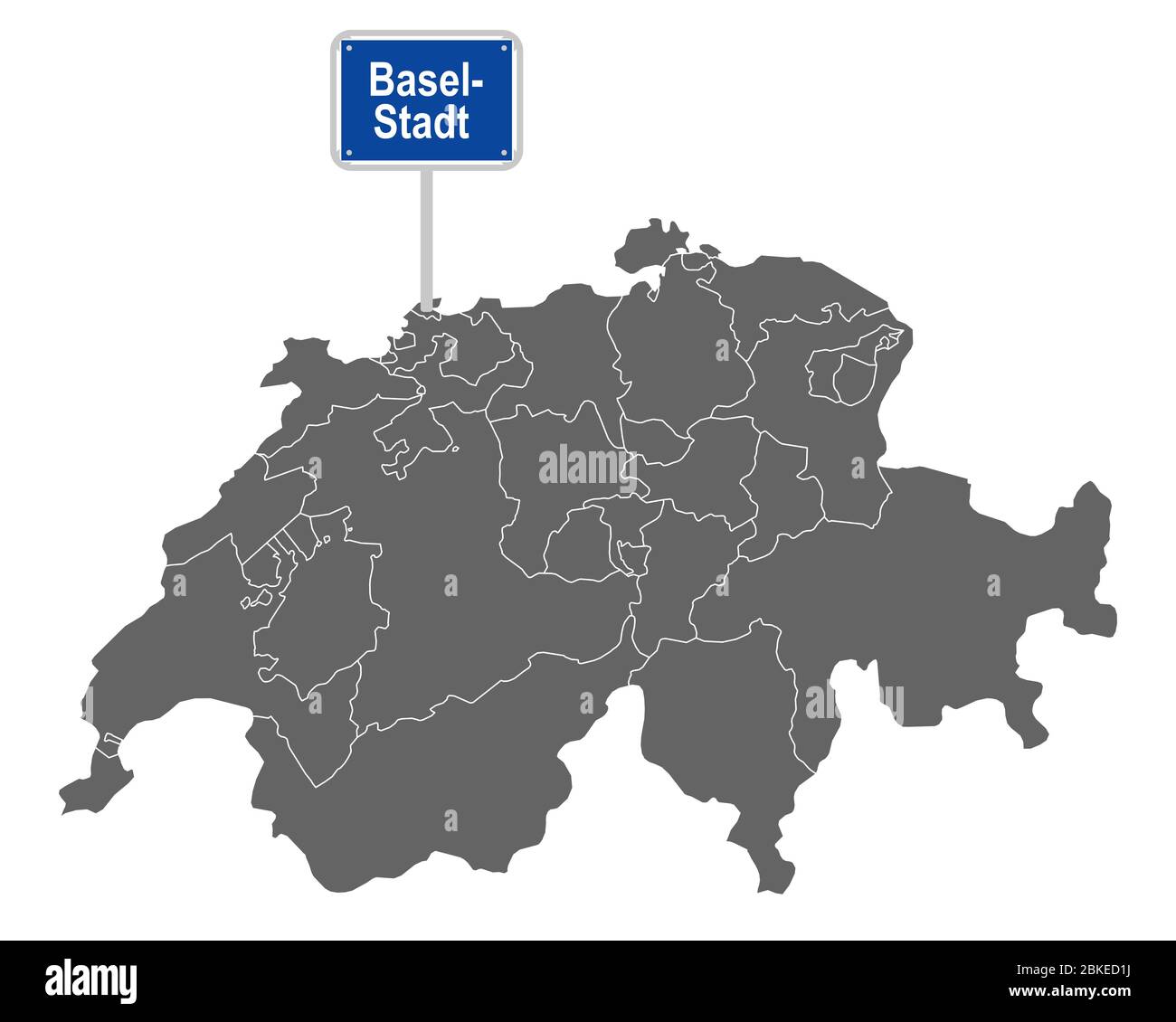 Mappa della Svizzera con indicazione di Basilea-Città Foto Stock