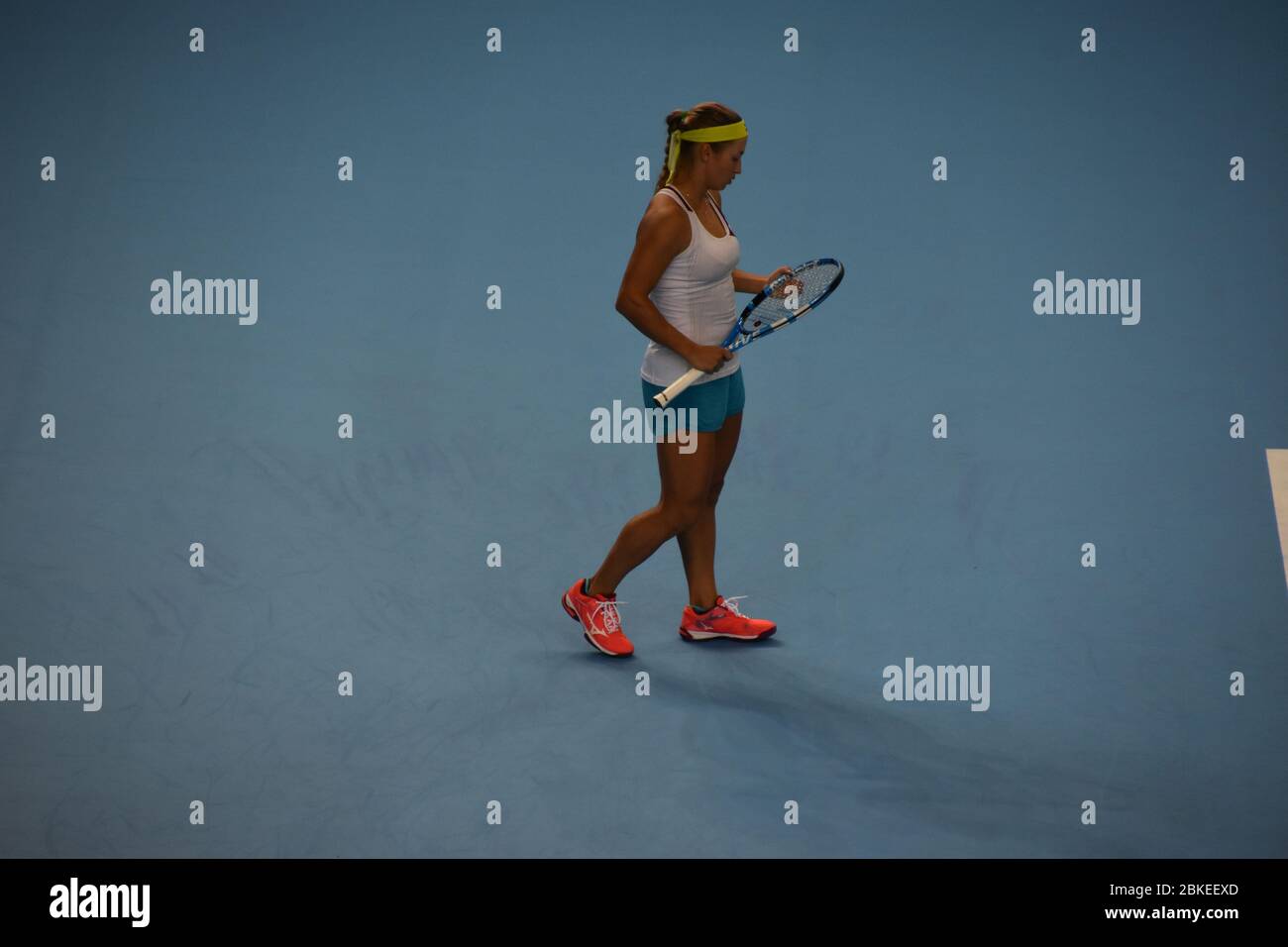 Yulia Putintseva del Kazakhstan alla Copper Box Arena di Londra, per la Fed Cup 2019 di tennis femminile. Gran Bretagna vs Kazakistan Foto Stock