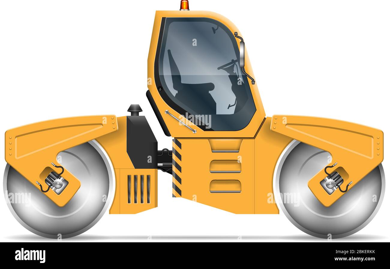 Rullo di strada vista dal lato isolato su sfondo bianco. La costruzione e la costruzione di strade e veicolo template vettoriale, tutti gli elementi in gruppi su indotta Illustrazione Vettoriale