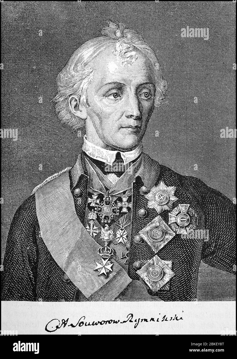 Alexander Suvorov-Rymnikski, 24 novembre 1730 – 18 maggio 1800, è stato un . 24 Novembre 1730 - 18. Mai 1800, war ein russischer Generalissimus und Stratege, Historisch, storico, digitale migliorata riproduzione di un originale del 19 ° secolo / digitale Reproduktion einer Originalvorlage aus dem 19. Jahrhundert, Foto Stock