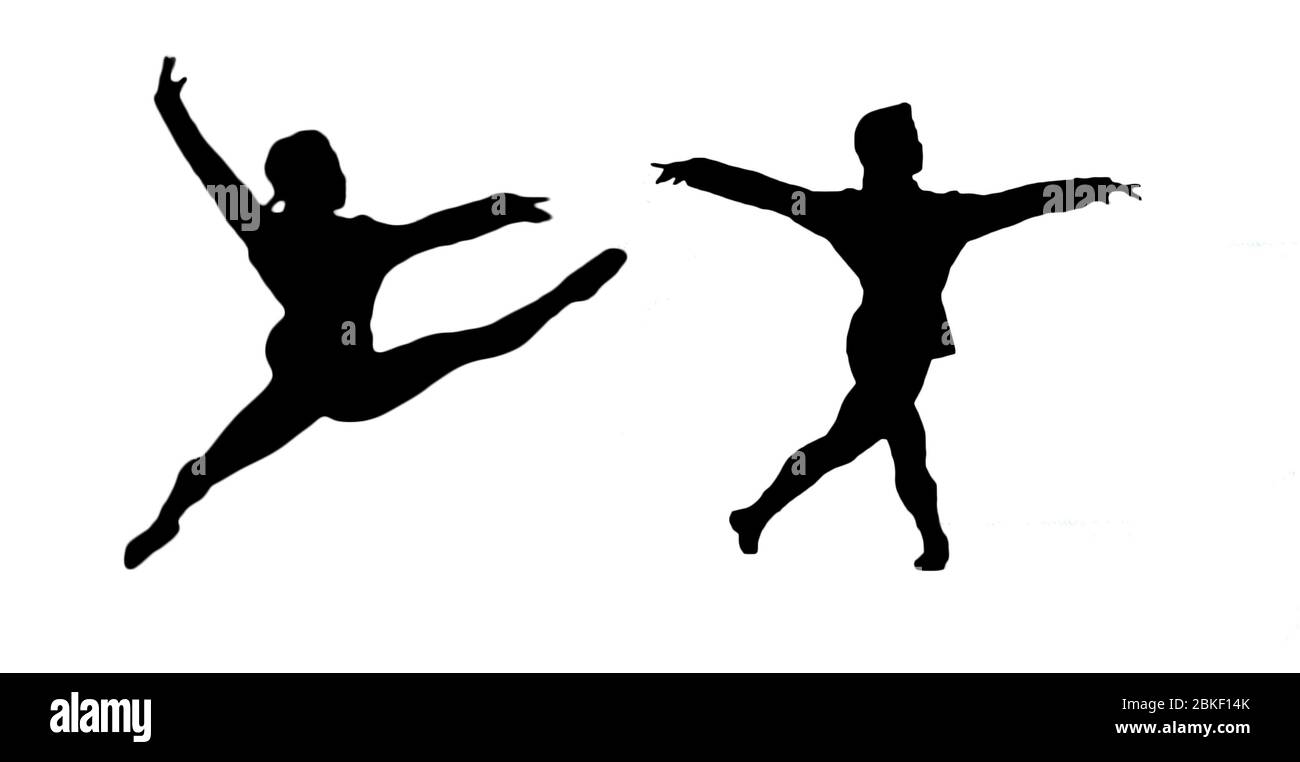 una silouette di ballerina nera nelle scarpe da tutù e da balletto Foto Stock