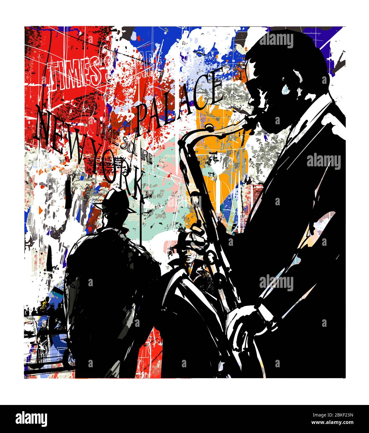 Jazz band a New York - illustrazione vettoriale (ideale per la stampa su tessuto o carta, poster o carta da parati, decorazione di casa) Illustrazione Vettoriale