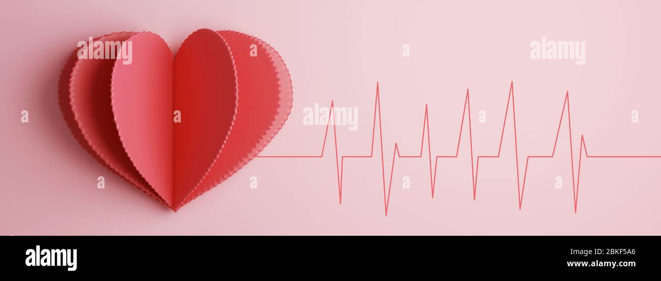 Cuore con test elettrocardiografico sullo sfondo. Concetto di salute. rendering 3d Foto Stock