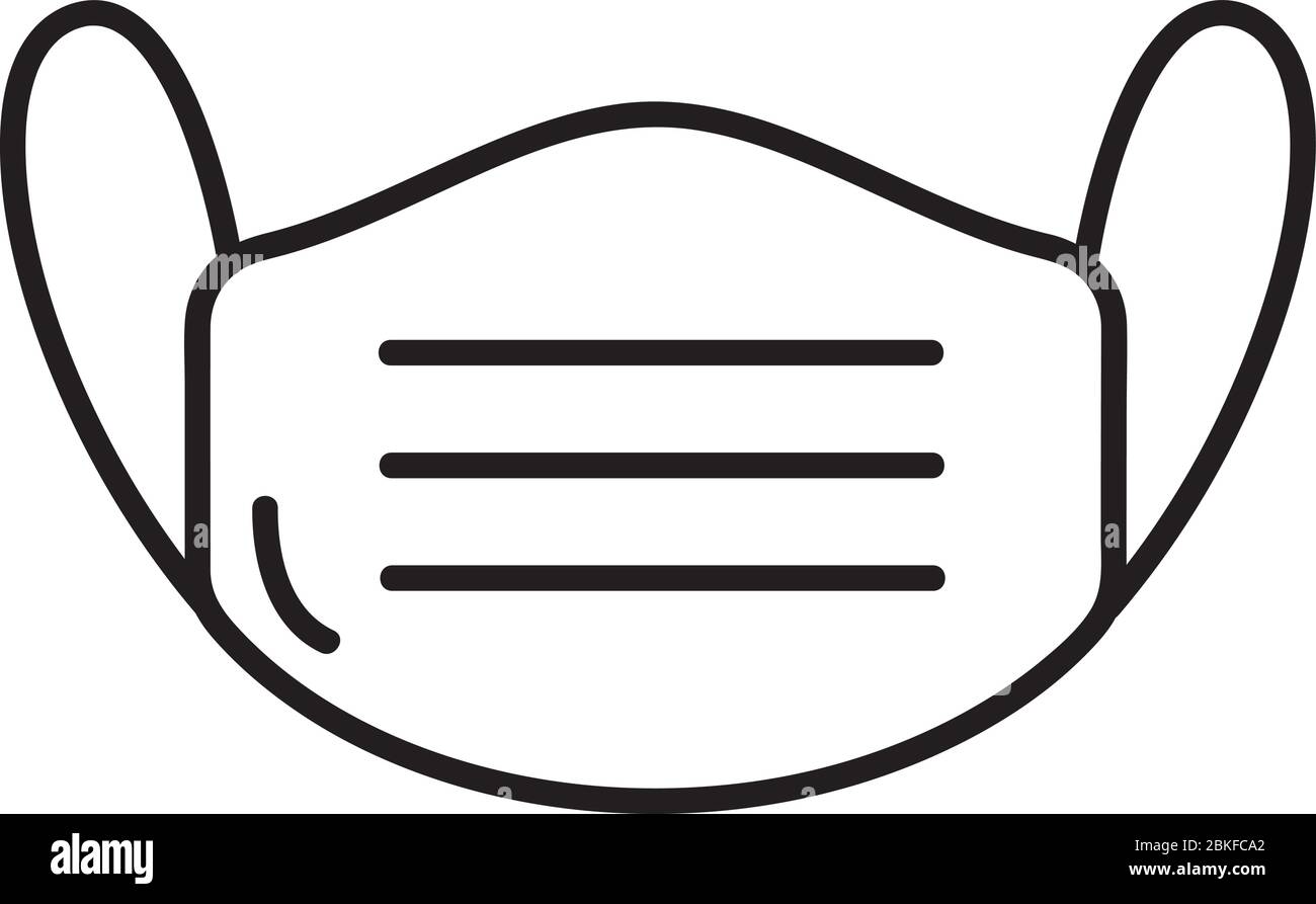 Logo maschera medica facciale o icona chirurgica protettiva. 2019-nIllustrazione del vettore cellulare di batteri del virus coronavirus CoV isolata su bianco. Doodle monoline Illustrazione Vettoriale