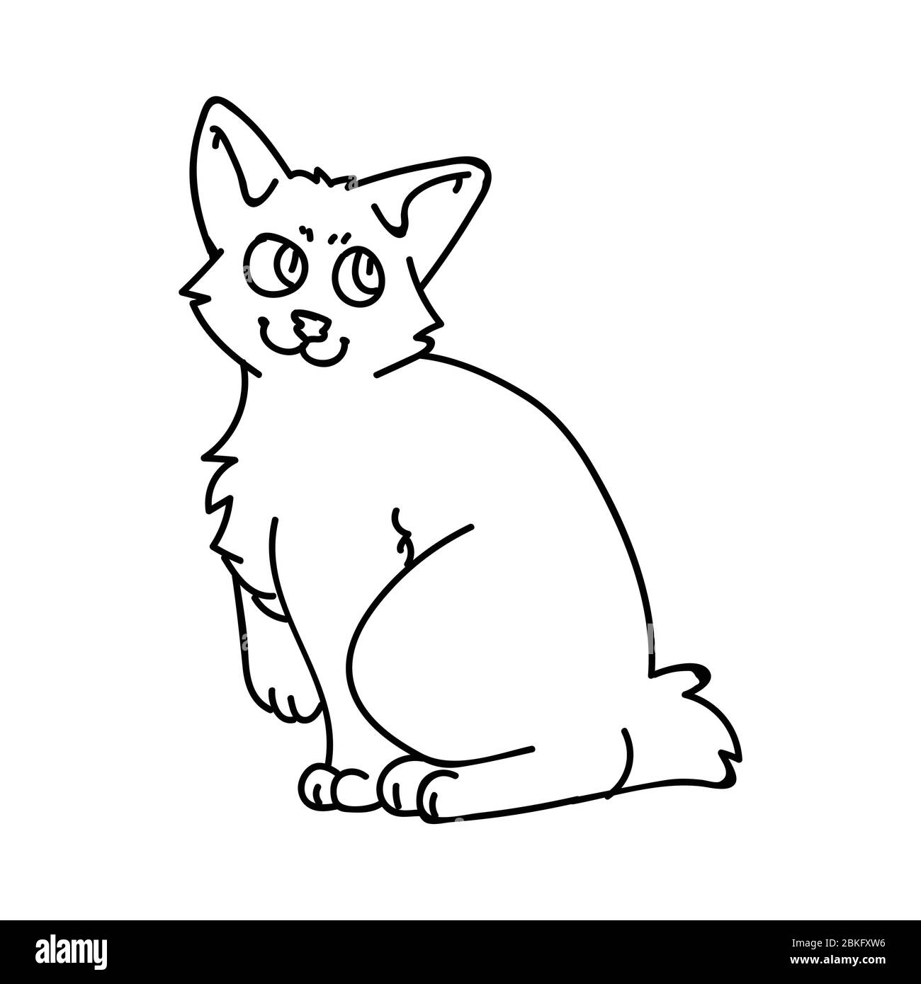 Carino cartoon monocromatico giapponese Bobtail gatten vettore lineart clipart. Razza di gattino genealogico per gli amanti del gatto. Gattino domestico di calico purefred per l'animale domestico Illustrazione Vettoriale