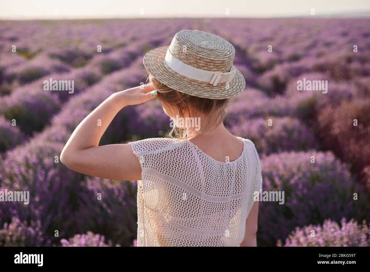 fiorista cerca i migliori fiori freschi nei campi Foto Stock