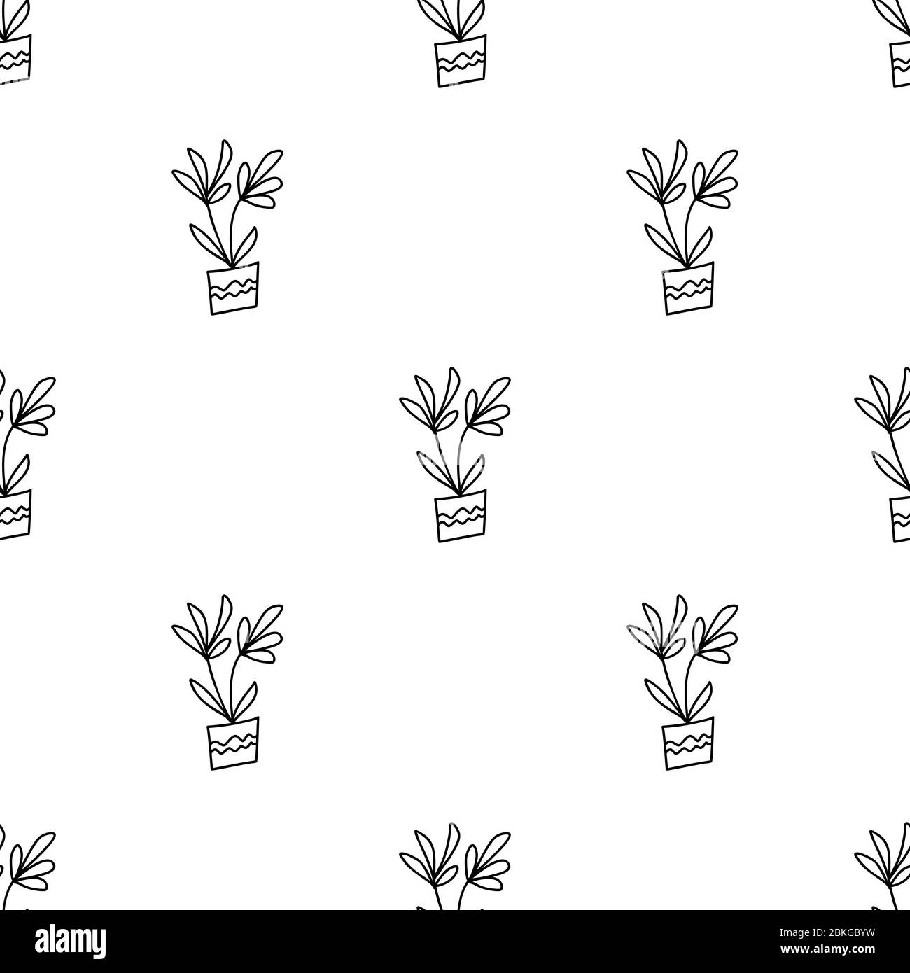 Modello senza cuciture con vasi da fiori per doodle. Isolato su sfondo bianco. Illustrazione di un vettore. Illustrazione Vettoriale