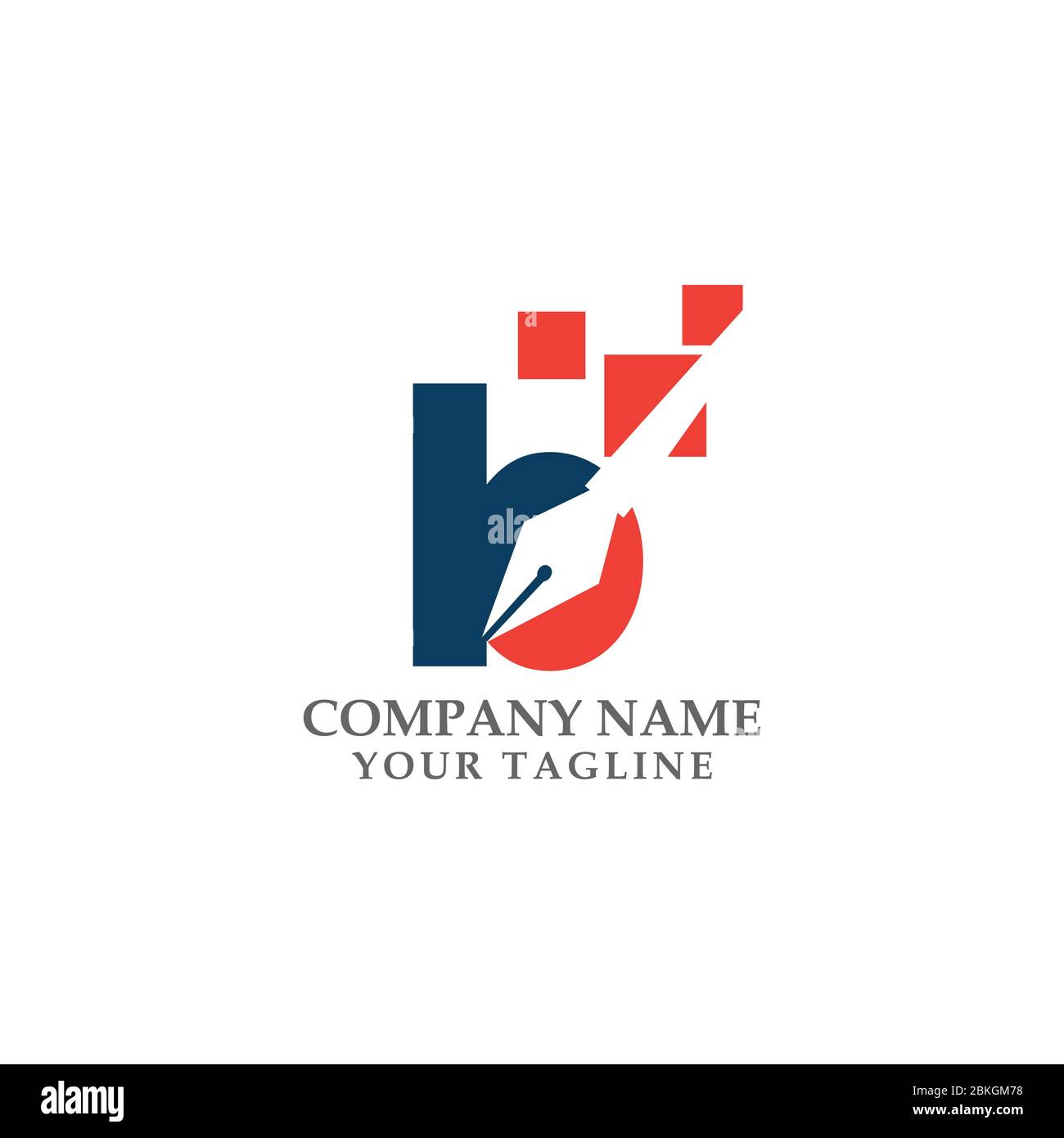 B concetto di penna con logo. B Letter Design Vector Illustration Modern Monogram Icon. Illustrazione Vettoriale