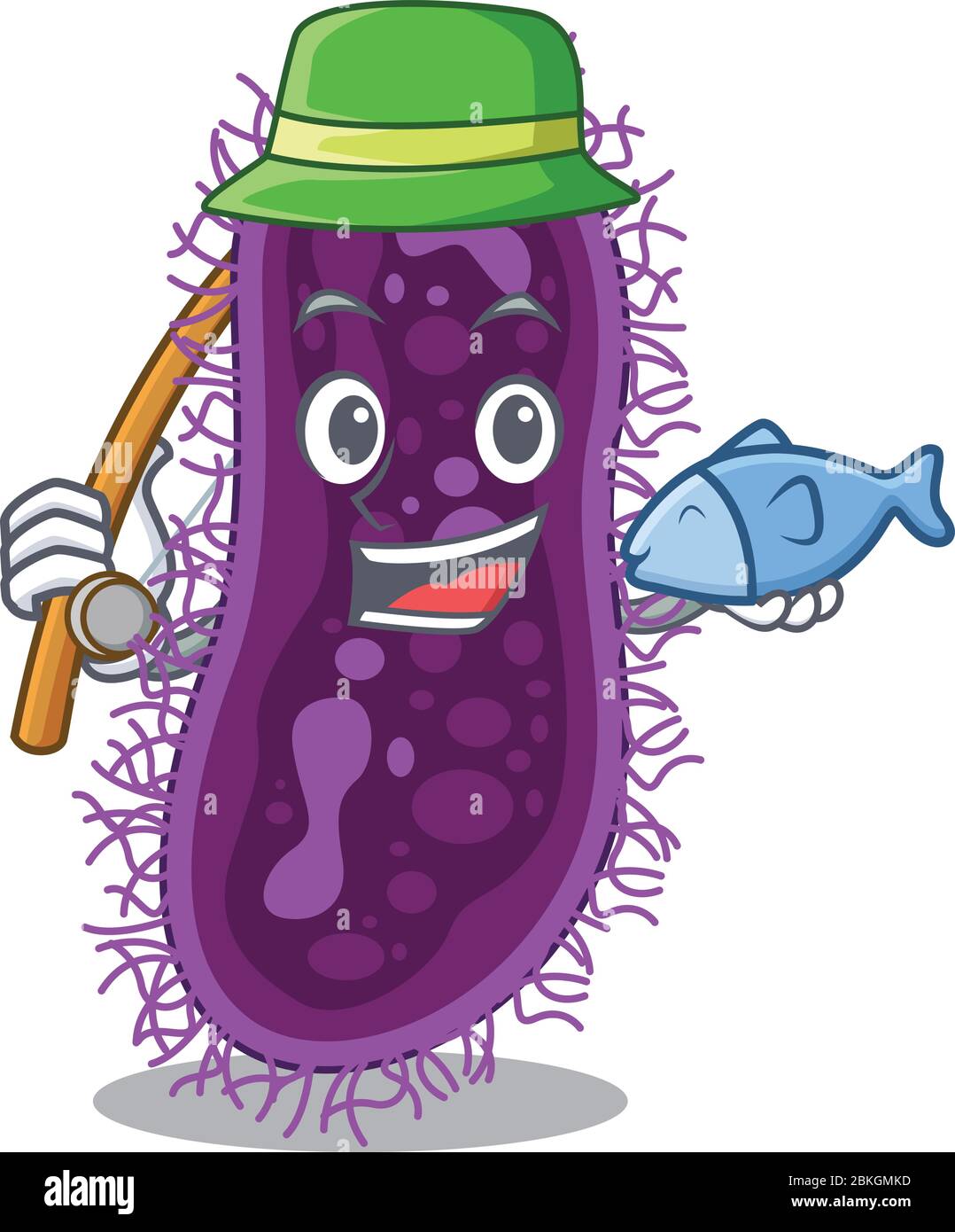 Concetto di disegno di cartone animato di batteri di lactobacillus rhamnosus durante la pesca Illustrazione Vettoriale