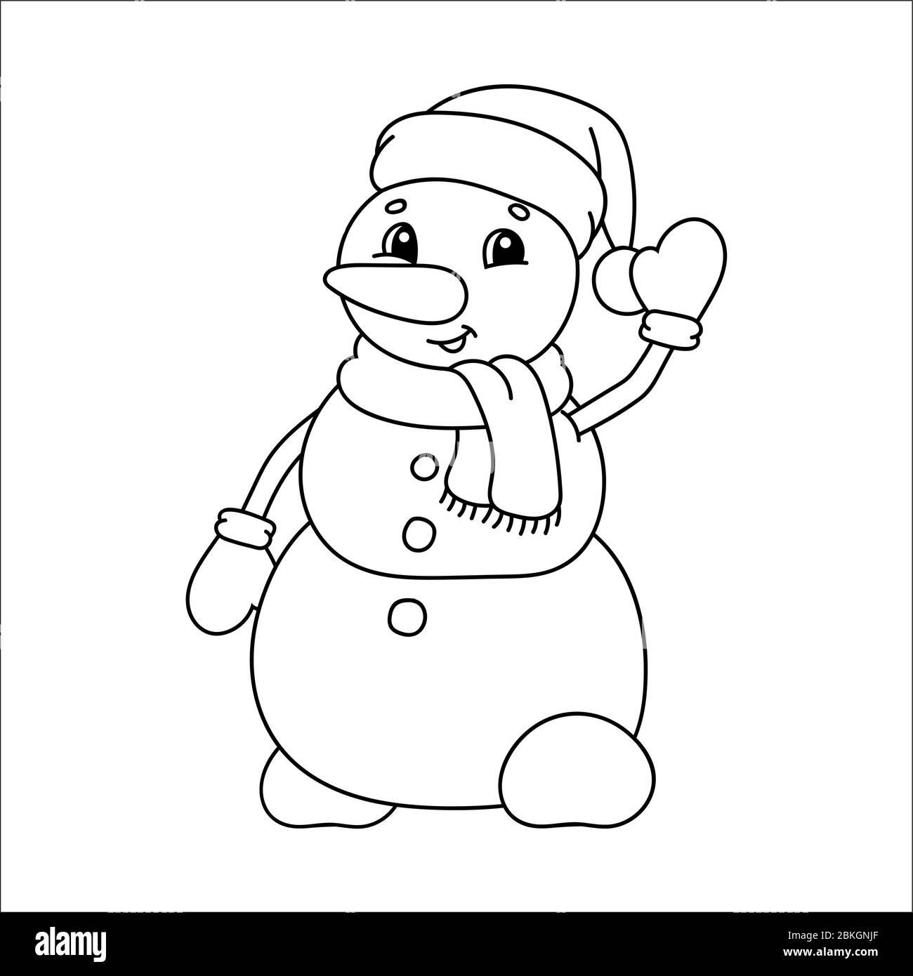 Libro da colorare per bambini. Snowman di Natale in un cappello e sciarpa ondeggiante. Personaggio cartoon. Illustrazione vettoriale. Silhouette con contorno nero. Isolato su whi Immagine e Vettoriale - Alamy