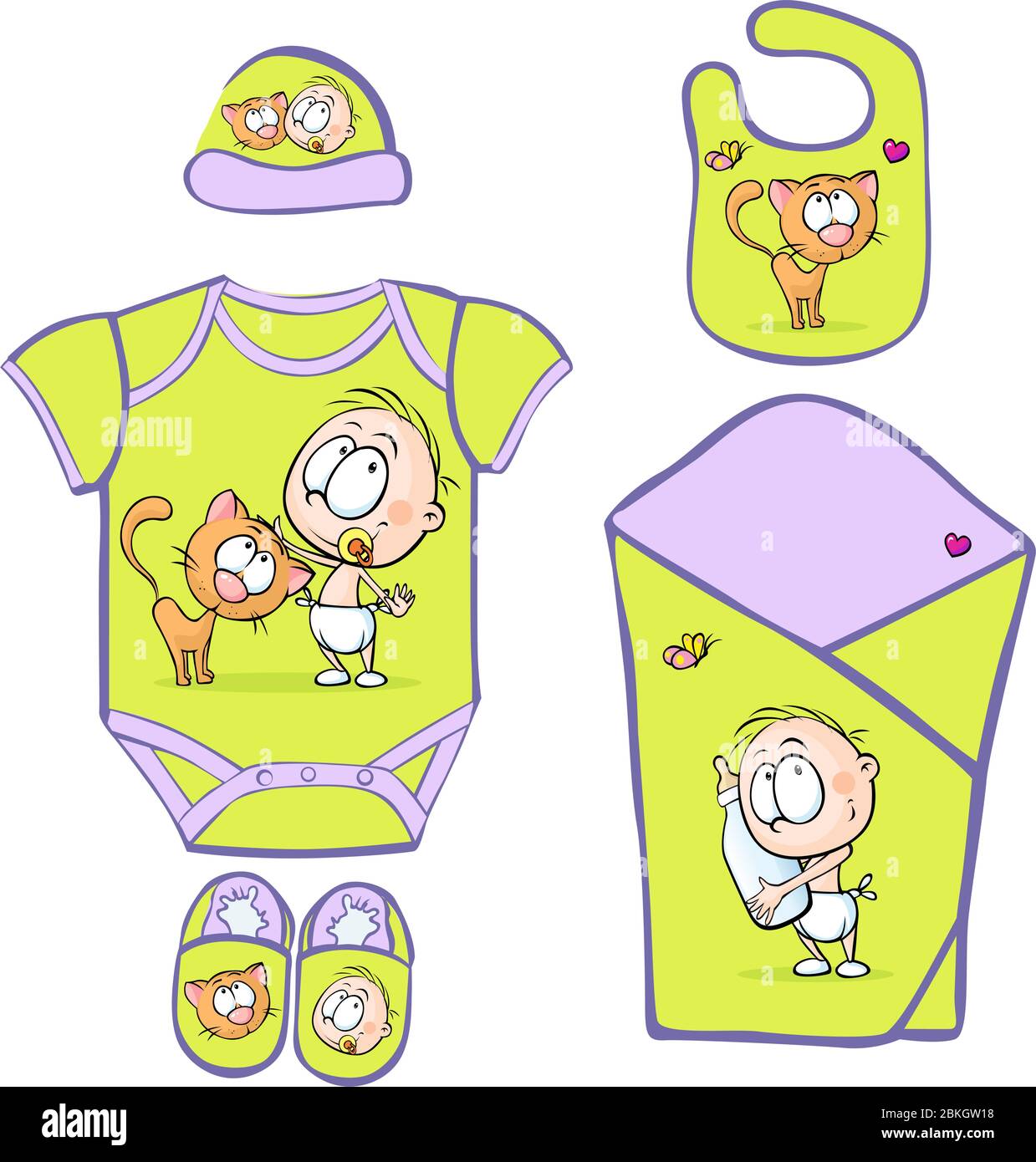 Baby Layette con cute baby e gatto - illustrazione vettoriale Illustrazione Vettoriale