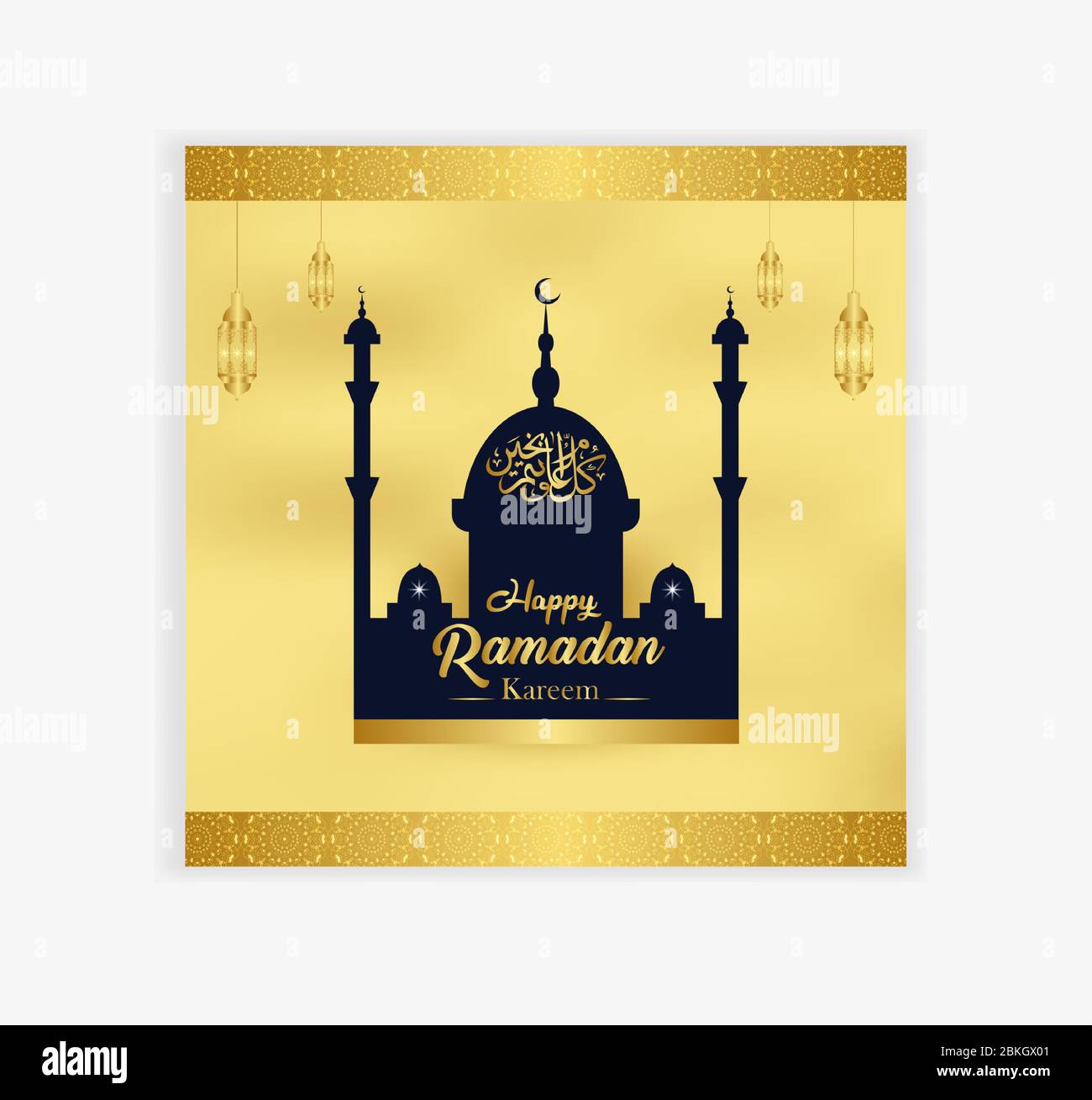 Moschea e Lanterna festival ramadan kareem bella banner social media con colore sfumato oro modello Illustrazione Vettoriale