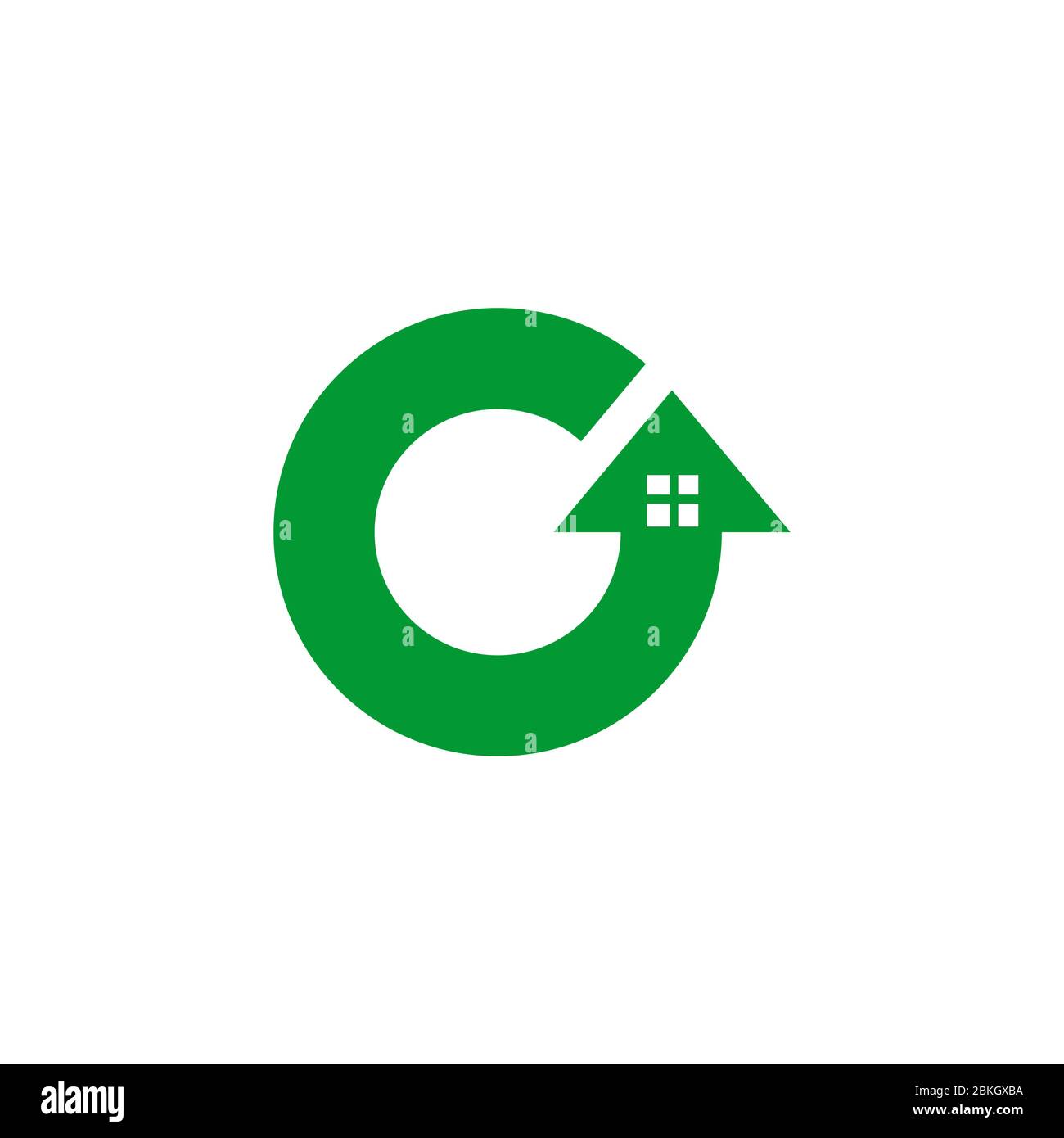 Design del logo della casa con modello a freccia circolare, logo grafico della lettera iniziale o, isolato su sfondo bianco. Illustrazione Vettoriale