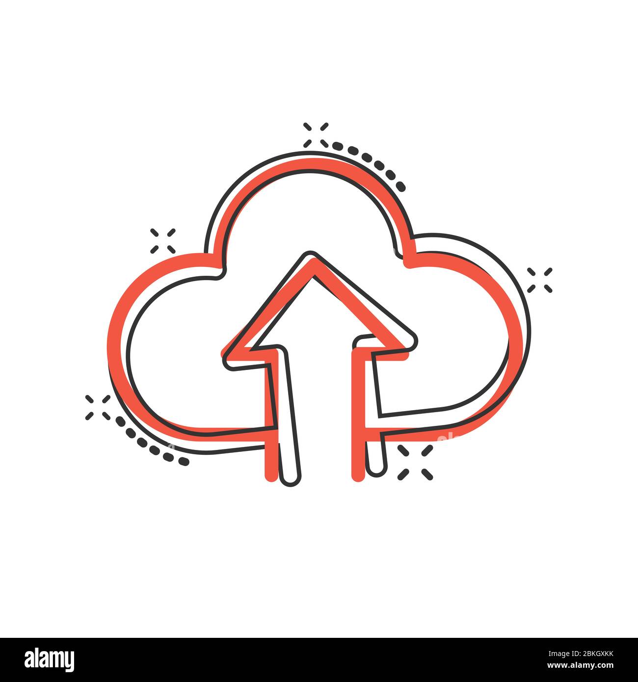 Icona del servizio digitale in stile comico. Illustrazione vettoriale dei cartoni animati su cloud di rete su sfondo isolato bianco. Tecnologia informatica effetto splash busine Illustrazione Vettoriale