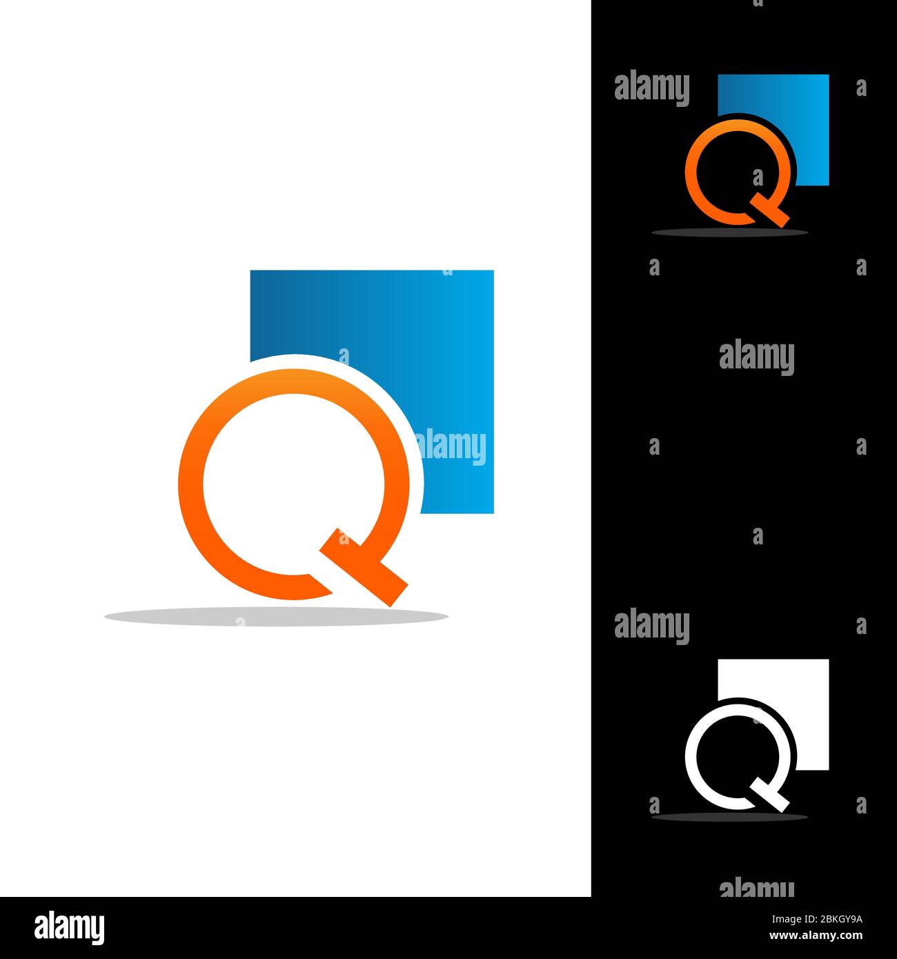 Lettera iniziale geometrica vettoriale Q su sfondo quadrato blu Illustrazione Vettoriale