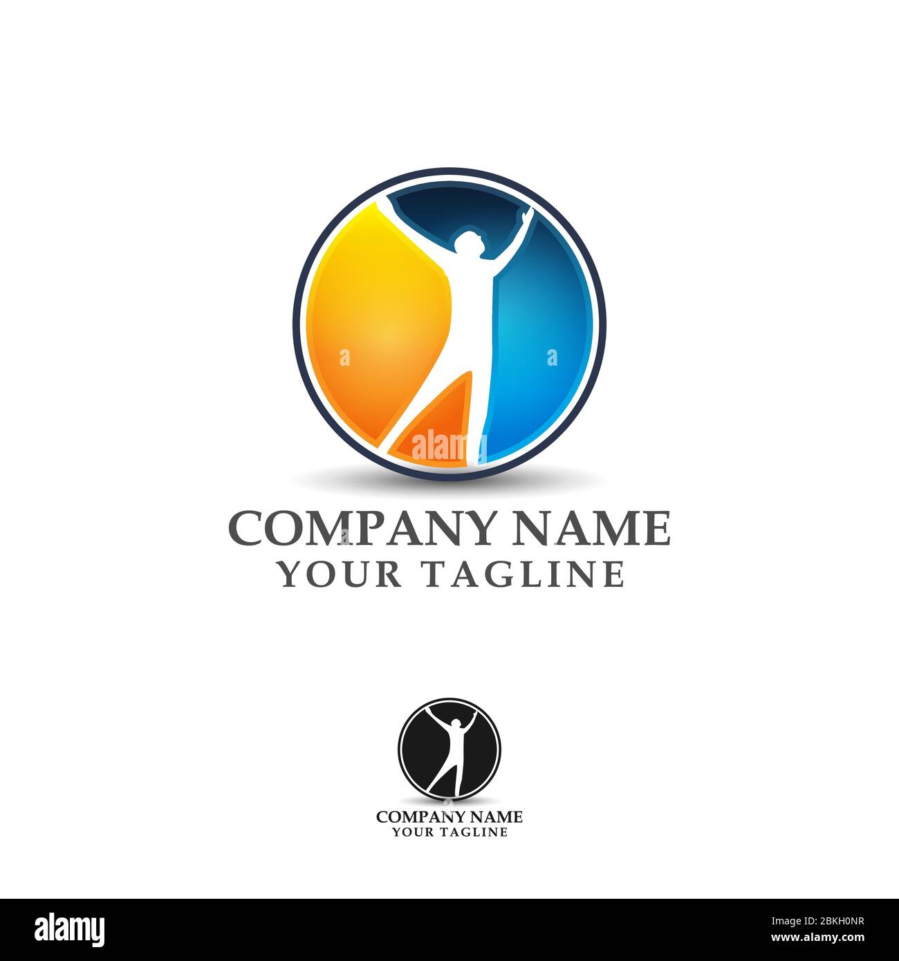 Modello del logo Corporate Success & Health & Winner. Concetto aziendale. Astratto umano. Icona colorata della linea vettoriale. Illustrazione Vettoriale