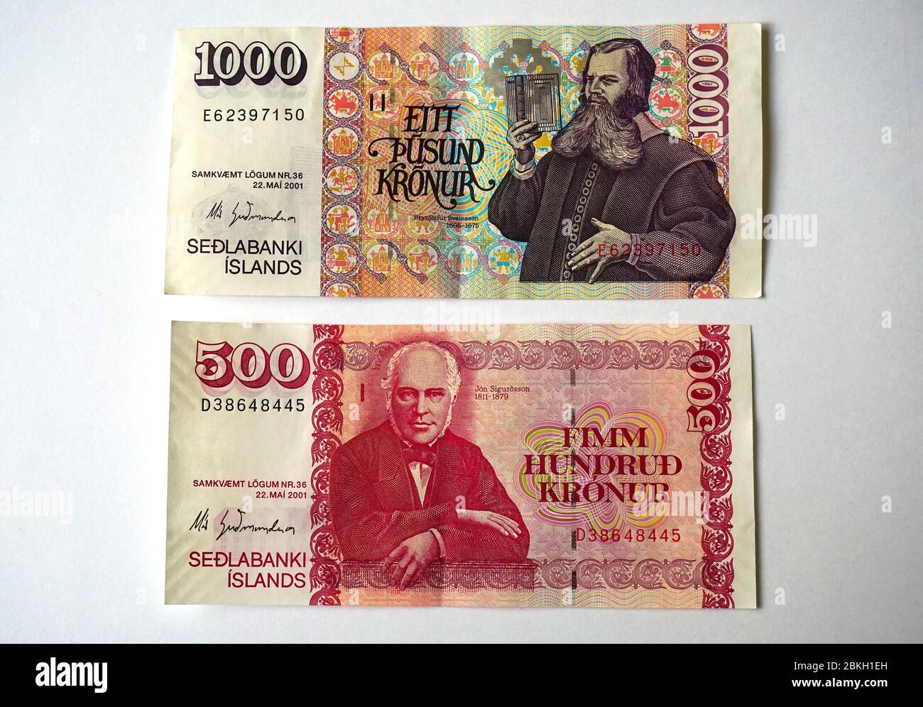 króna islandese, banconota, 500, 1000, Isländische Krone, íslensk króna, izlandi korona, Foto Stock