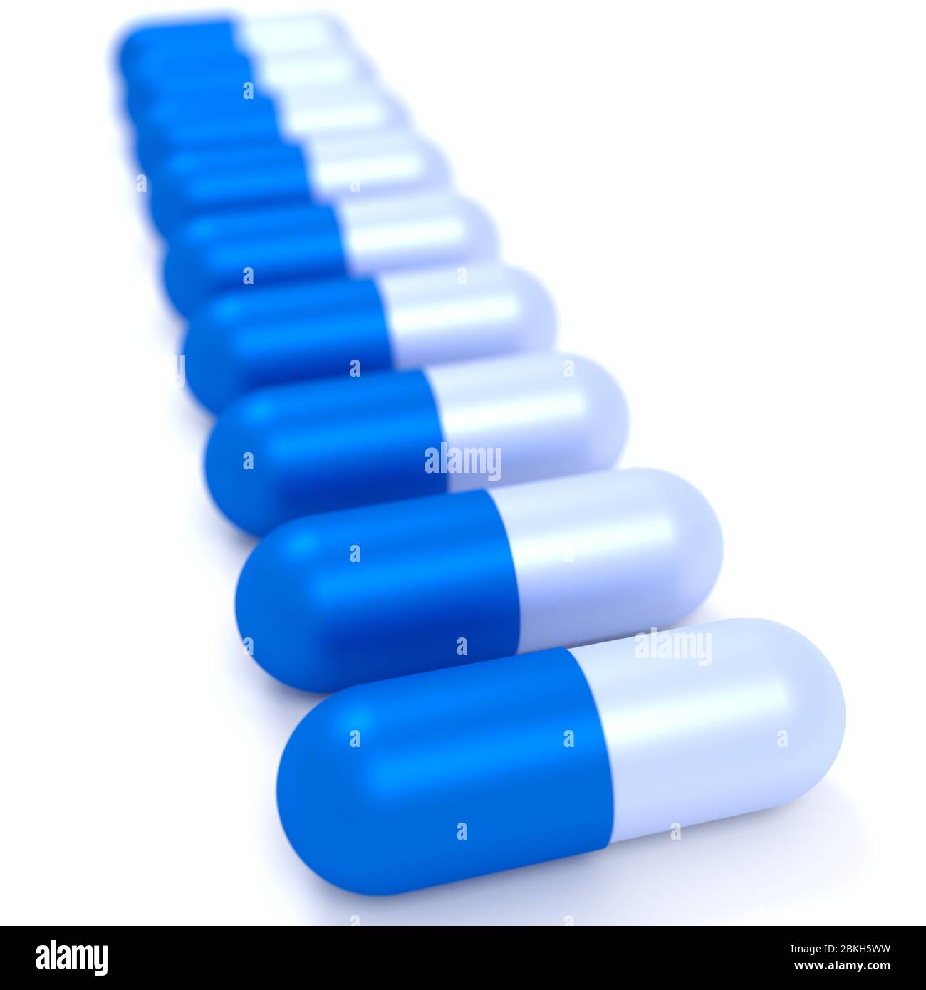 Concetti di medicina. Illustrazione delle pillole della capsula isolate su bianco. rendering 3d Foto Stock