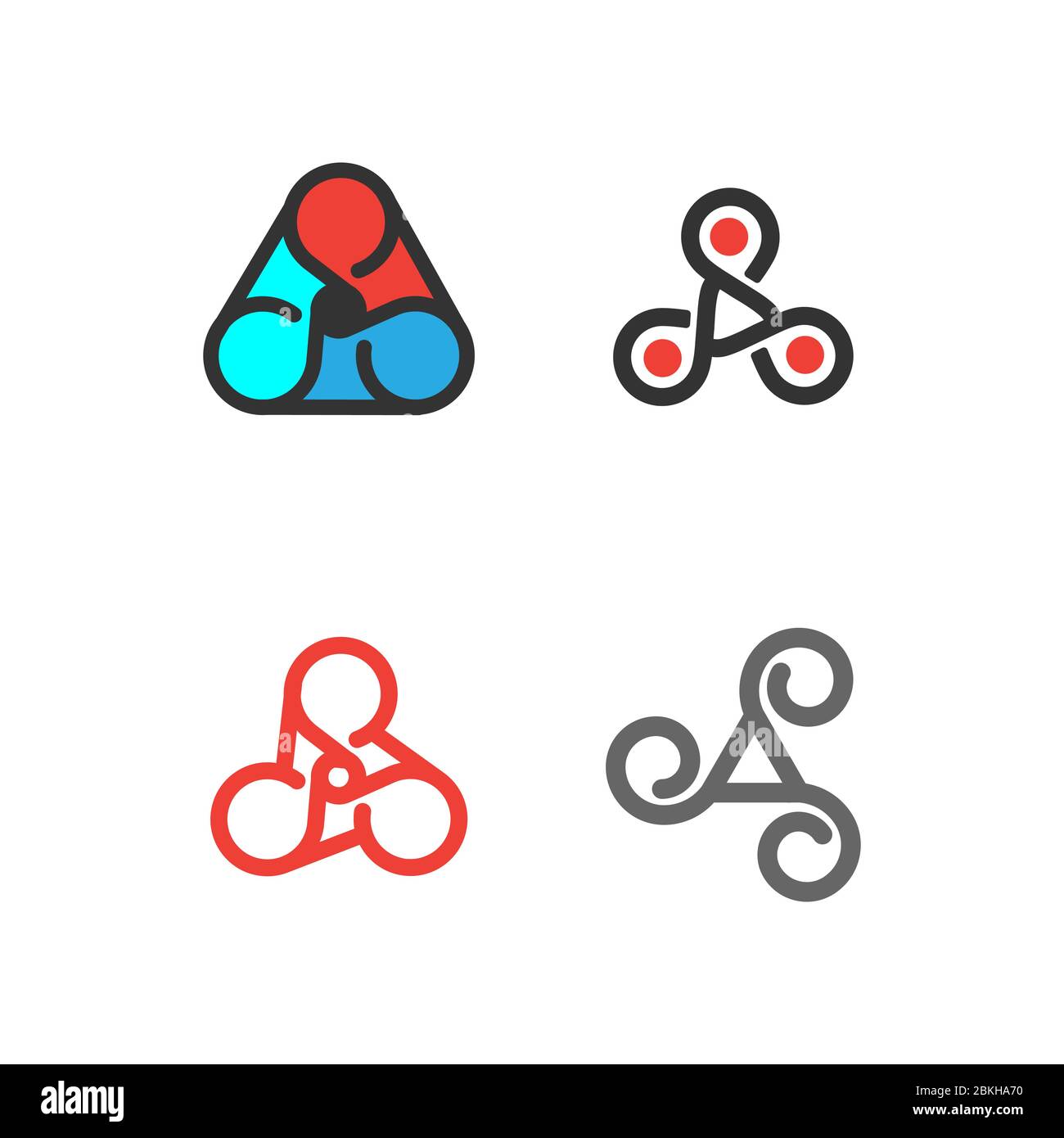 set vettoriale per tripli celtici colorati. Simboli tradizionali irlandesi, bretoni e scozzesi, triple spirali isolate su sfondo bianco. Illustrazione Vettoriale