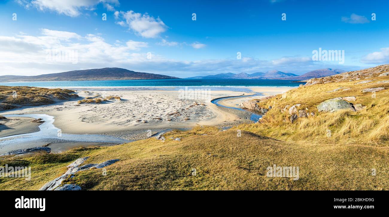 Le bellissime spiagge sabbiose di Luskhentire, sull'isola di Harris in Scozia Foto Stock