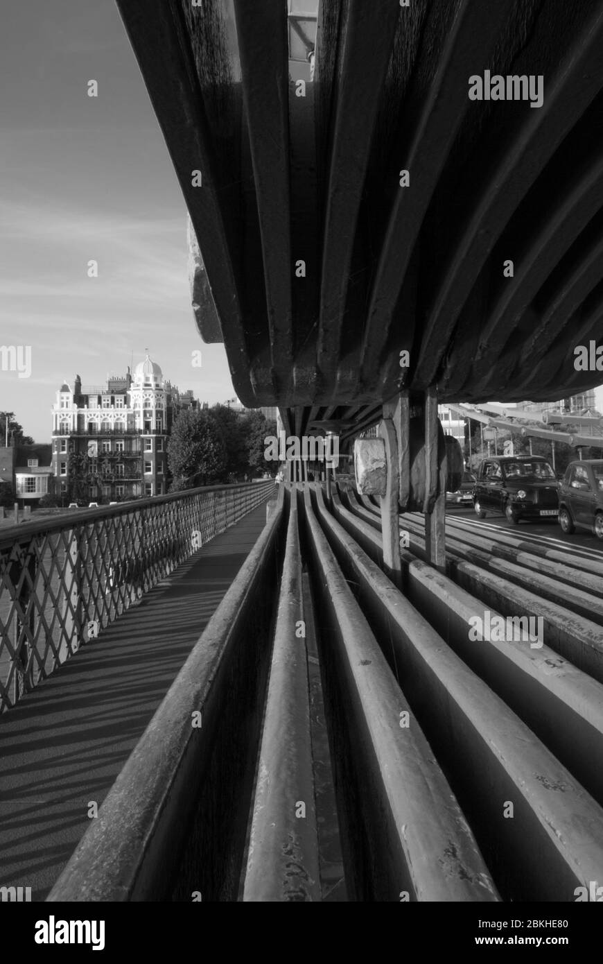 Ponte sospeso architettura Vittoriana Ingegneria Oro Verde Hammersmith Bridge, Londra Barnes di Sir Joseph Bazalgette Dixon Appleby & Thorne Foto Stock