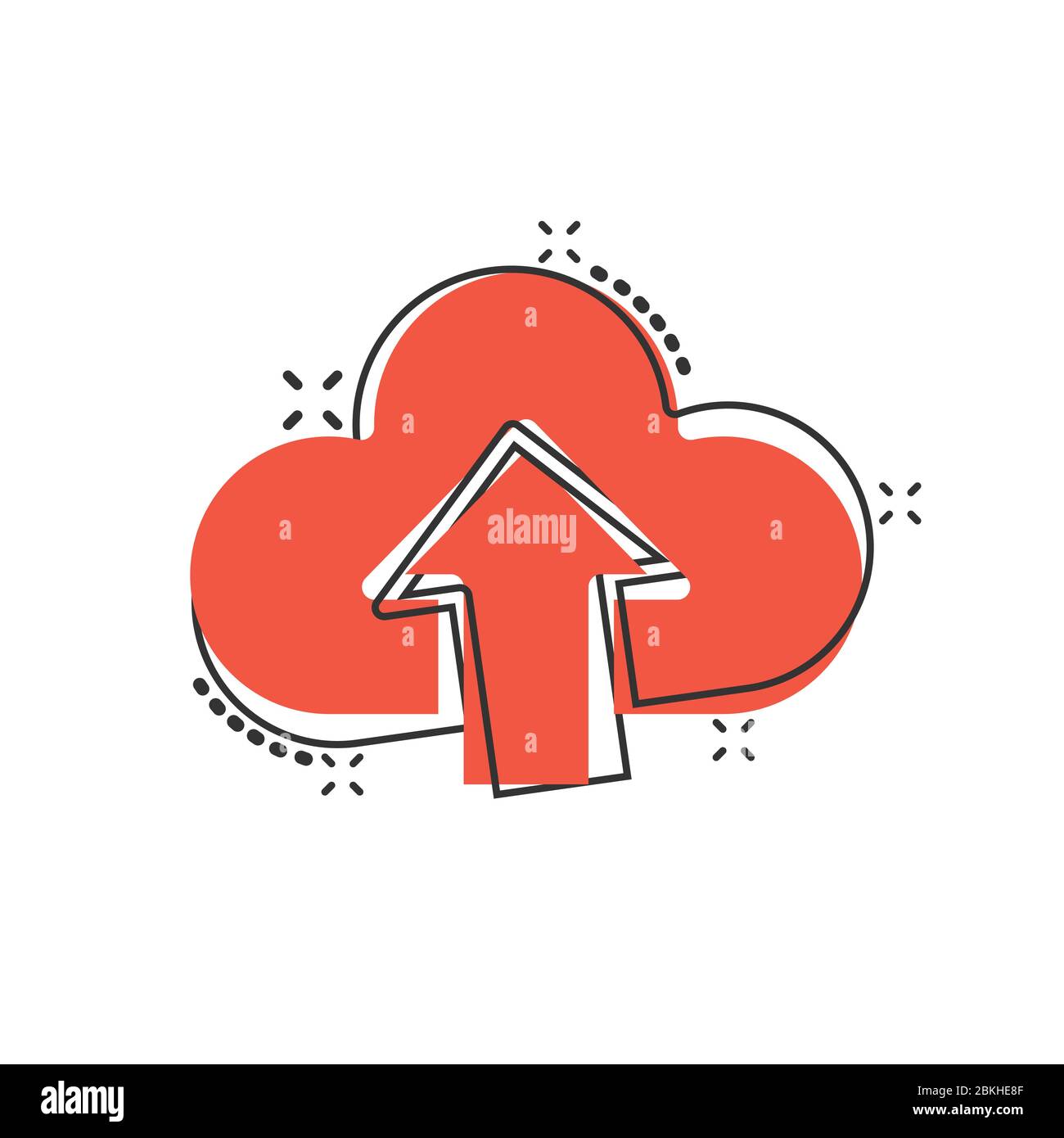 Icona del servizio digitale in stile comico. Illustrazione vettoriale dei cartoni animati su cloud di rete su sfondo isolato bianco. Tecnologia informatica effetto splash busine Illustrazione Vettoriale