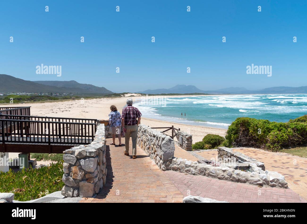 Kleinmond, Capo Occidentale, Sudafrica. 2019, il lungomare di Kleinmond una piccola città sulla costa alantica sulla strada del giardino nel Capo regi occidentale Foto Stock