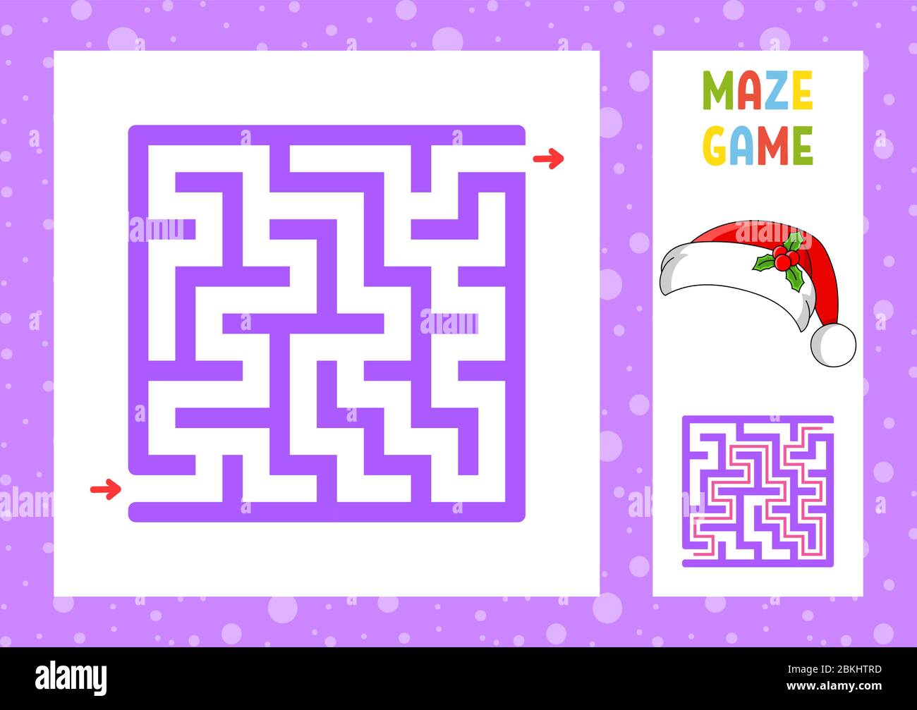 Labirinto quadrato. Gioco per bambini. Puzzle per bambini. Tema di Natale. Buon carattere. Enigma a labirinto. Illustrazione del vettore di colore. Trovare il percorso giusto Illustrazione Vettoriale