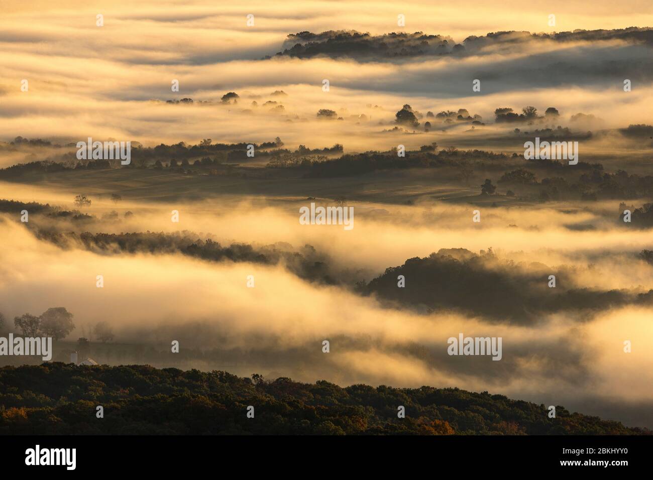 Stati Uniti, Virginia, nebbia mattutina sopra la Shenandoah Valley Foto Stock