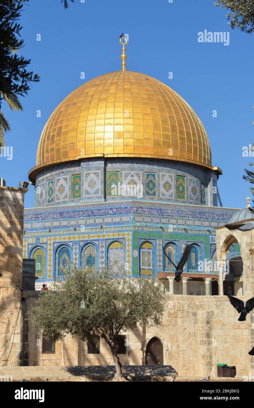 Cupola della Moschea di roccia a Gerusalemme. L'edificio dominante nella Città Vecchia di Gerusalemme. Foto Stock