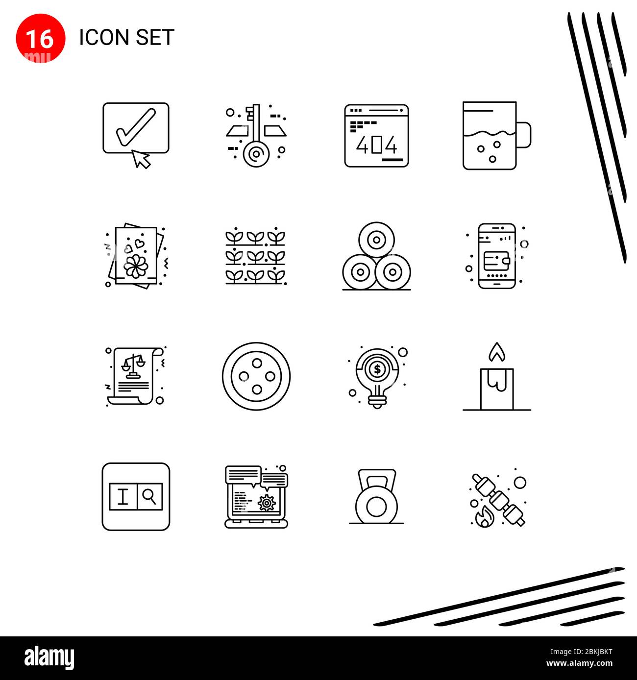 Pacchetto icone vettore di 16 simboli e segni di linea per Valentino, scheda, sviluppo, tazza, tazza elementi di disegno vettoriale editabili Illustrazione Vettoriale