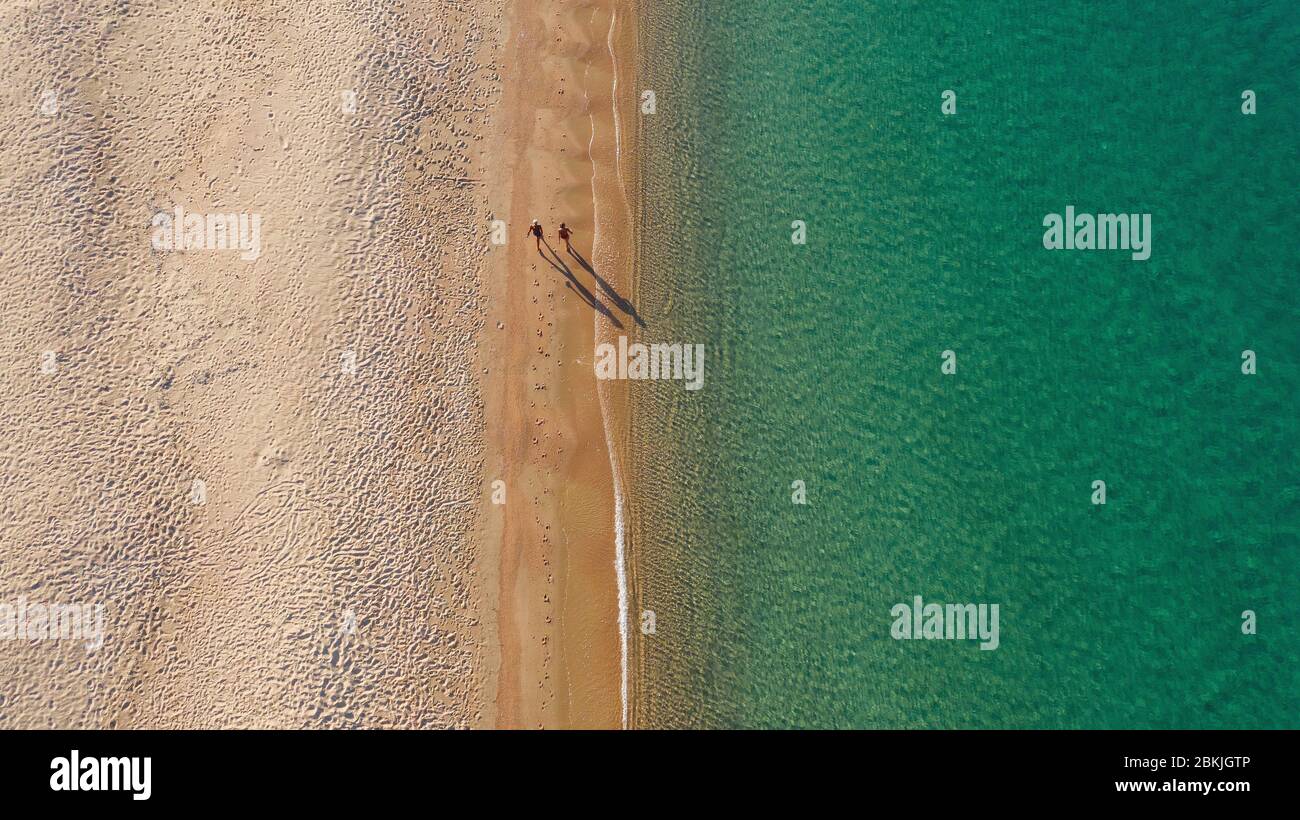 Francia, Corse du Sud, Sartene, spiaggia di Erbaju (vista aerea) Foto Stock
