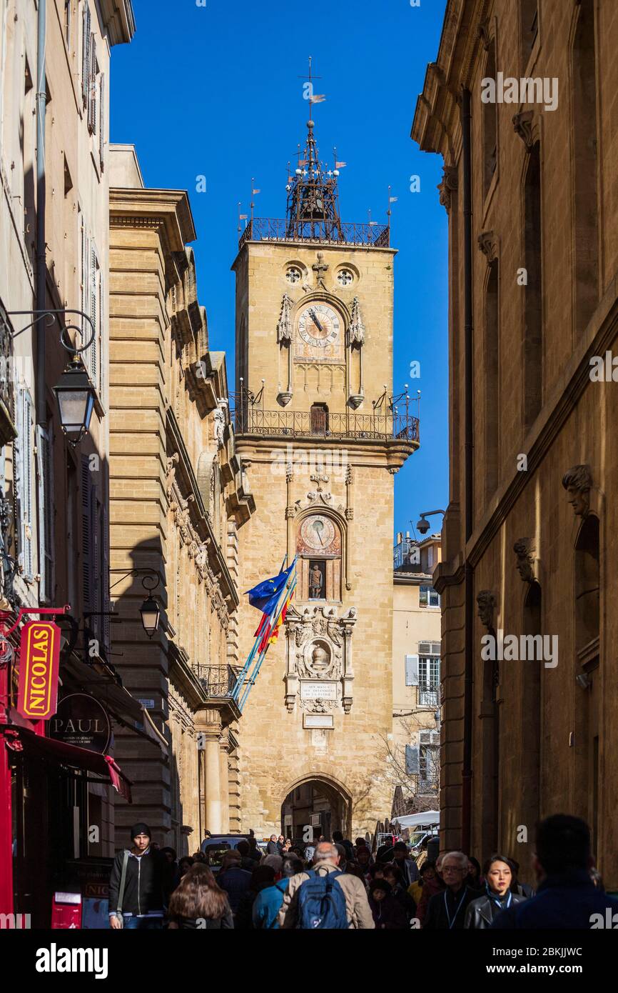 Francia, Bouches-du-Rhône, Aix-en-Provence, campanile degli Agostini da rue Maréchal Foch Foto Stock