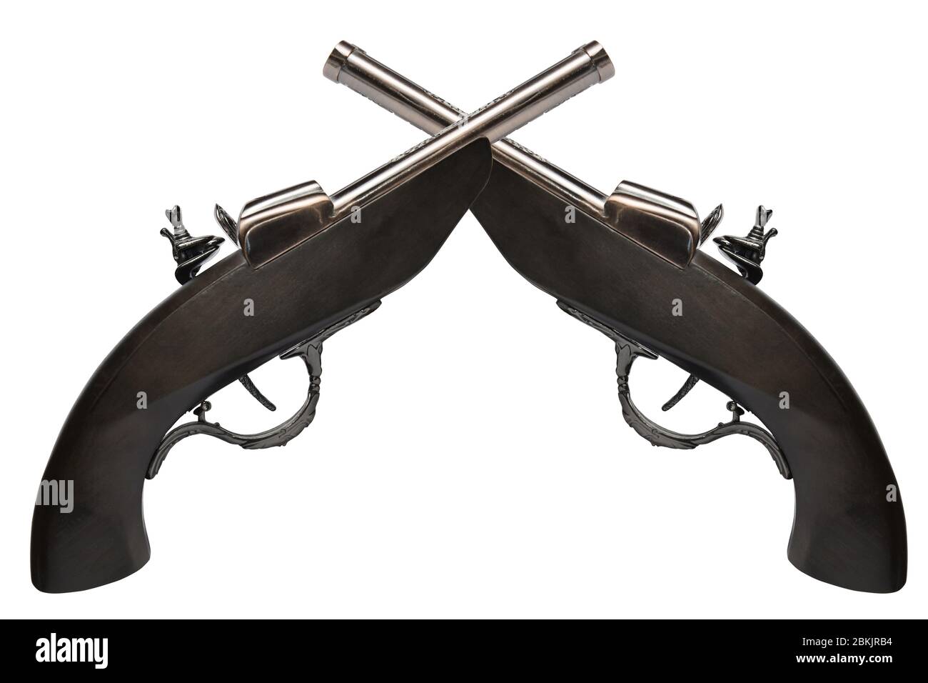 Pistole vintage duellanti su sfondo bianco isolato Foto Stock
