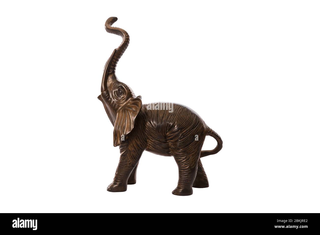 Elefante di ottone isolato su sfondo bianco Foto Stock