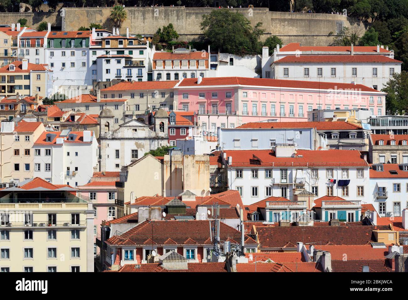 Vista dall'Elevador de Santa Justa, Lisbona, Portogallo, Europa Foto Stock