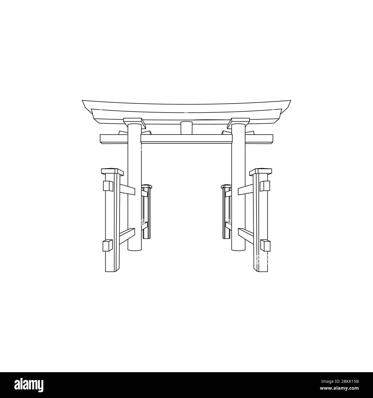 Line Art Japanese Gate, edificio tradizionale punto di riferimento storico Illustrazione Vettoriale