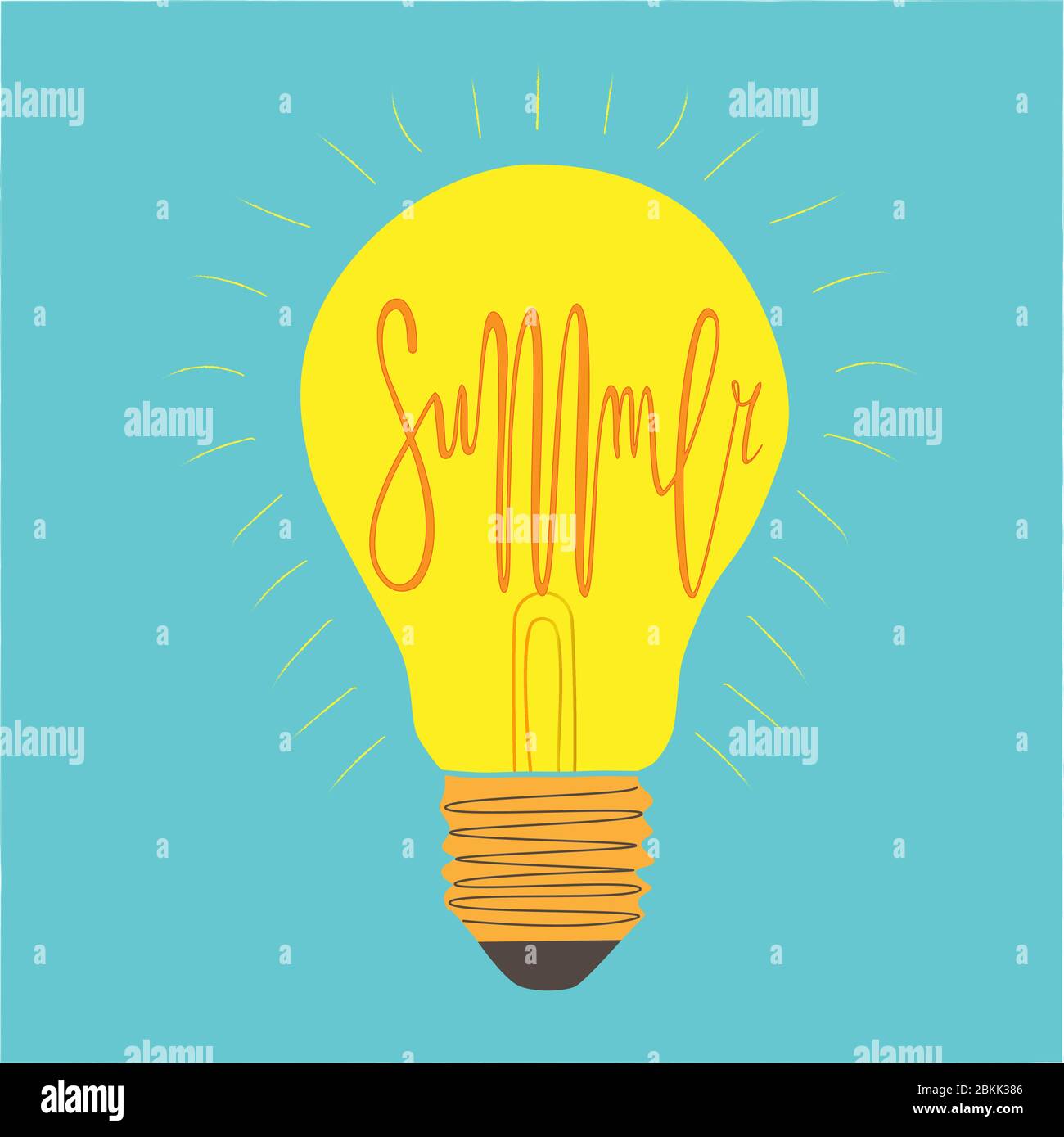 Disegno vettoriale. Lampada Edison a spirale in forma di scritta della parola Estate. Illustrazione Vettoriale