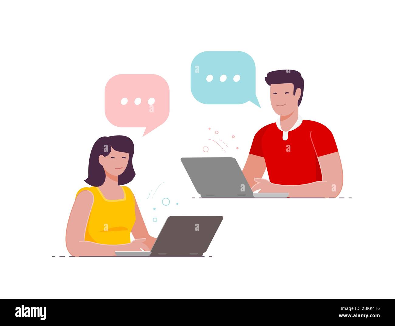 Le persone comunicano via Internet utilizzando il computer. Illustrazione vettoriale Illustrazione Vettoriale